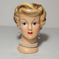 Enesco Lady Head Vase Pearls