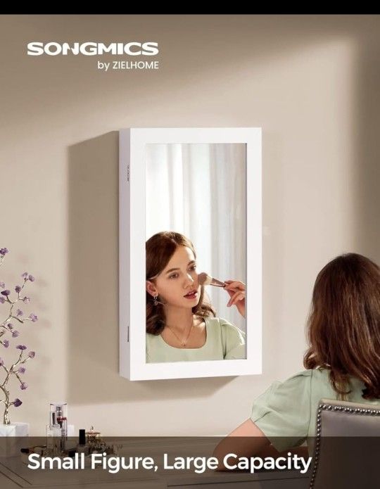 Lockable Jewelry Cabinet Armoire with Mirror, Wall-Mounted Space😊😊👗👗