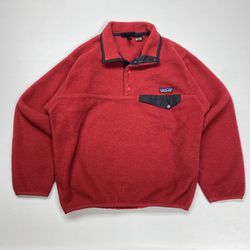 Patagonia Synchilla 1/4 Button Snap Cherry Red Fleece Sweater Size Small