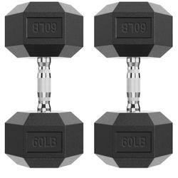 New- RitFit Dumbbell Set, Set 2 of 60 LB Rubber Encased Exercise & Fitness Dumbbells, Weights