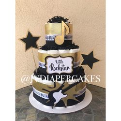 Gold And Black Little Rockstar Diaper Cake 