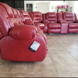 🌺 Red Power Reclining Sectional / Sofa Loveseat Couch Wedge 🌺 Financing Available ✅