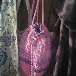 Pink Purple Crochet Drawstring Bag 🎒 Bolsa Morado Y Rosita