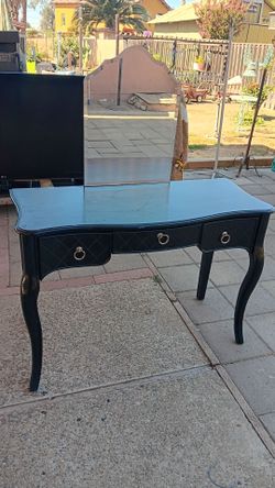 Black Vanity Desk with Mirror and Drawers