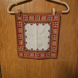 Vintage Linen Cotton Doily Folk Handmade Cross Stich Embroidered needle Point