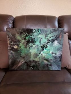 Acrylic pour on canvas green and black 20 x16
