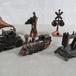 6 Miniature Die Cast Pencil Sharpeners~Locomotive, Sewing Machine, Car
