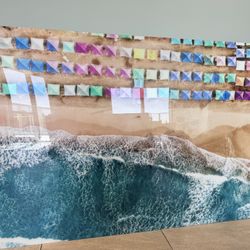 Oversized Coastal Acrylic Wall Art – Aerial Beach & Ocean Scene