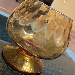 Italian Empoli Amber Wide Footed Base Diamond Optic Snifter Candy Dish Vintage