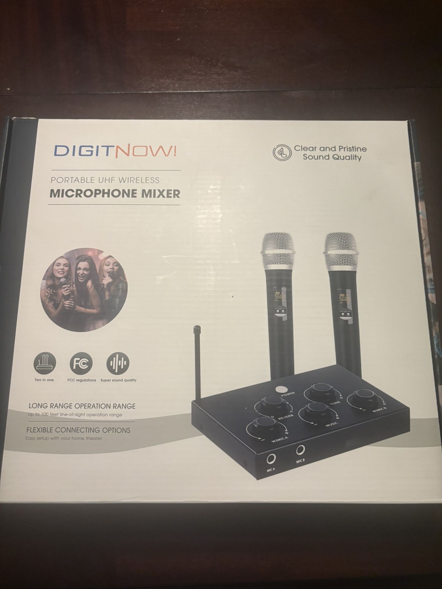 Portable Karaoke Microphone Mixer System Set with Dual UHF Wireless Mic, 3.5mm AUX/Optical/Coaxial in Singing Receiver for KTV, Amplifier, Speaker, PA