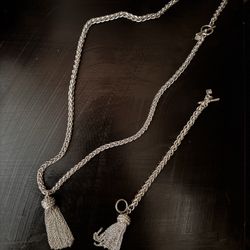 Silver Tassle Necklace And Bracelet Set - Banana Republic