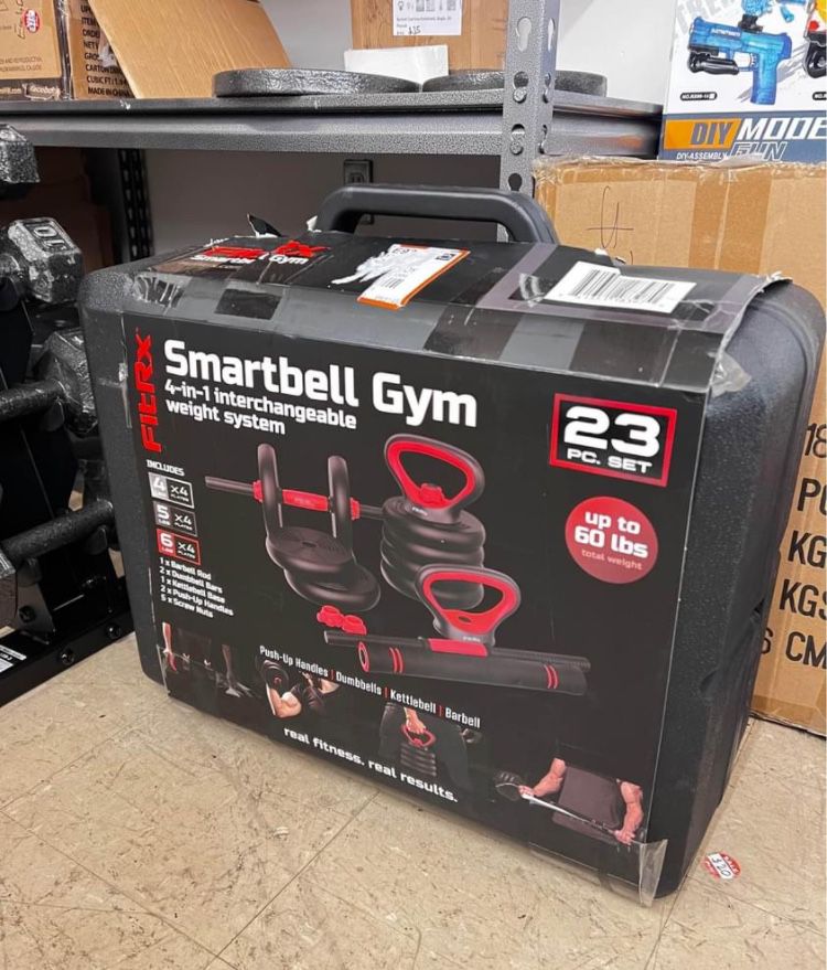 SmartBell Gym, 60 lbs. 4-in-1 Adjustable Interchangeable Dumbbell, Barbell, and Kettlebell Weight Set, Black