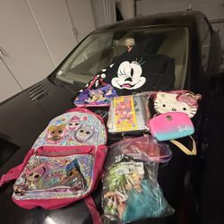 New Little Girls Bundle Mini Mouse Jacket, Lol Backpack Barbie Toys, Barbie Purse, And More So Cute