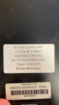 #2 Dell OptiPlex 390 i3-2120 8gb ram 1 tb HDD win10 pro fresh install 30 day warranty!!