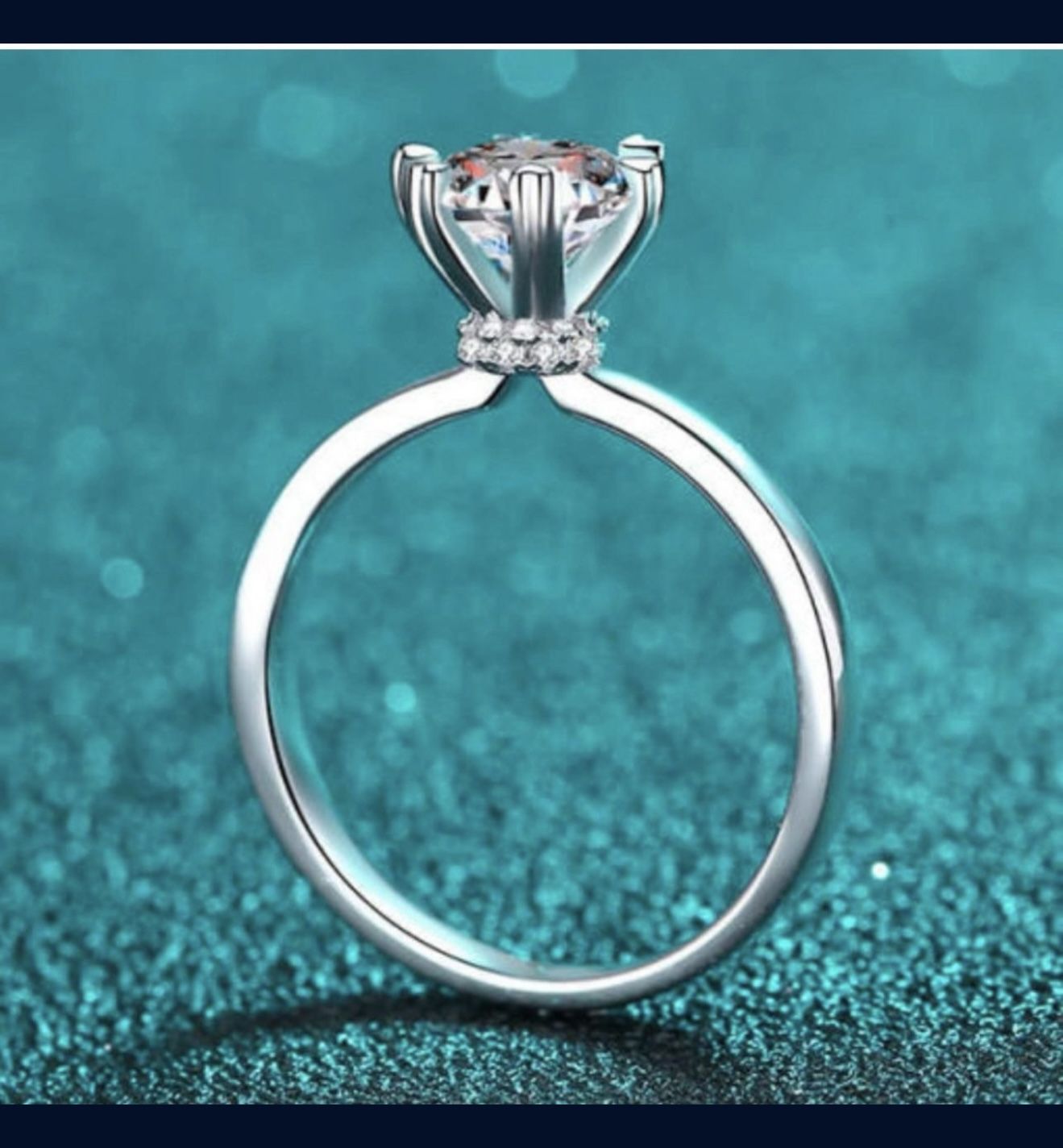 Solid Sterling Silver Moissanite Engagement Ring Size 6 And 7