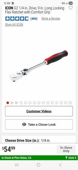 ICON 3/8 in. Professional Flex-Head Torque Wrench & ICON G2 1/4 in, 9 in. Long Locking Flex Ratchet Comfort Grip