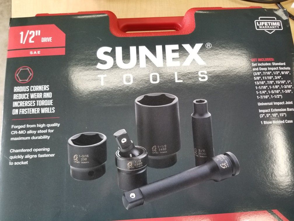 SUNEX TOOLS 43 Piece 1/2" Drive Impact Socket Set NEW!