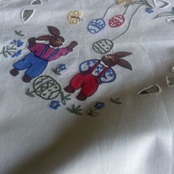 Vintage Germain Easter Handmade Tablecloth Holiday Bunny, Eggs 