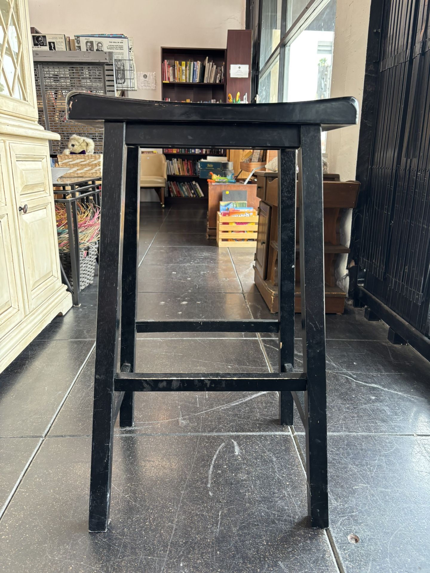 Two Black Wooden Stools