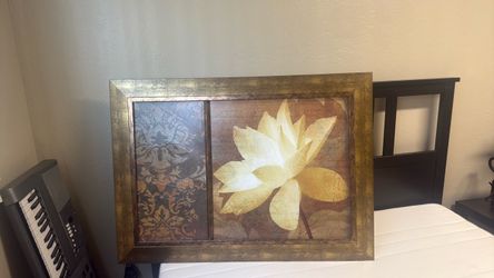 Wood framed painting, flower.