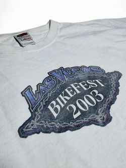 Vintage Y2K Las Vegas BikeFest 2003 Biker Tee flaming skull + dice eyes + chain graphic peak Y2K biker