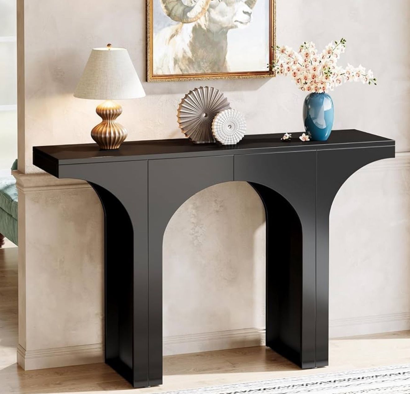 Tribesigns Black Console Table, 47-Inch Entryway Console Table, Wood Sofa Table Behind Couch with Arched Base, Narrow Hallway Table, Modern Foyer Acce