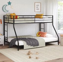 Twin over Full Low Profile Metal Bunk Bed, Black