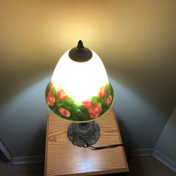 Vintage  Reverse Painted Table Lamp Garden Roses