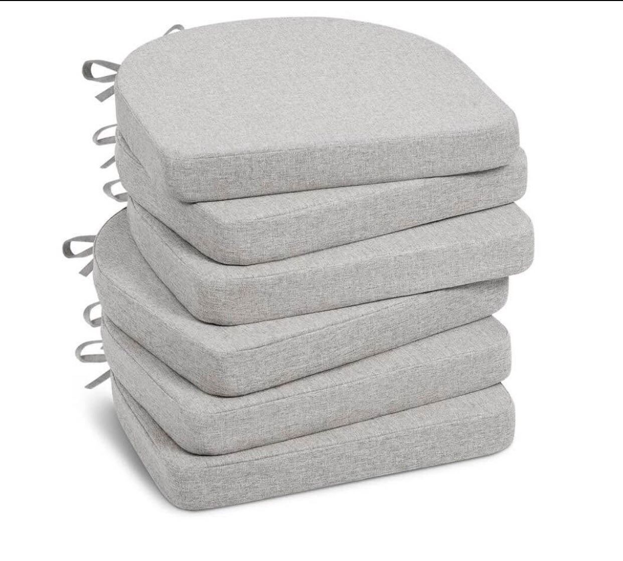Chair Cushions Set of 6, Non-Slip Dining Chair Cushions with Ties and Machine Washable Cover, 6 Pack, 16 x 16 x 2in, Greyish White