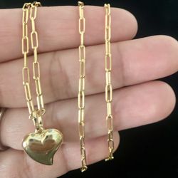 14k Gold Necklace With Puffed Heart Pendant