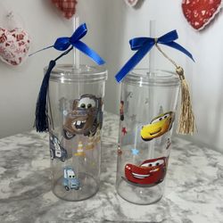 Cars   Kids Cup Set of 2| BPA-Free Plastic Cups w/ Straw  