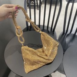 2023 New Women Evening Clutch Bag Hobo Crystal Gold Purse ($300 Retail)