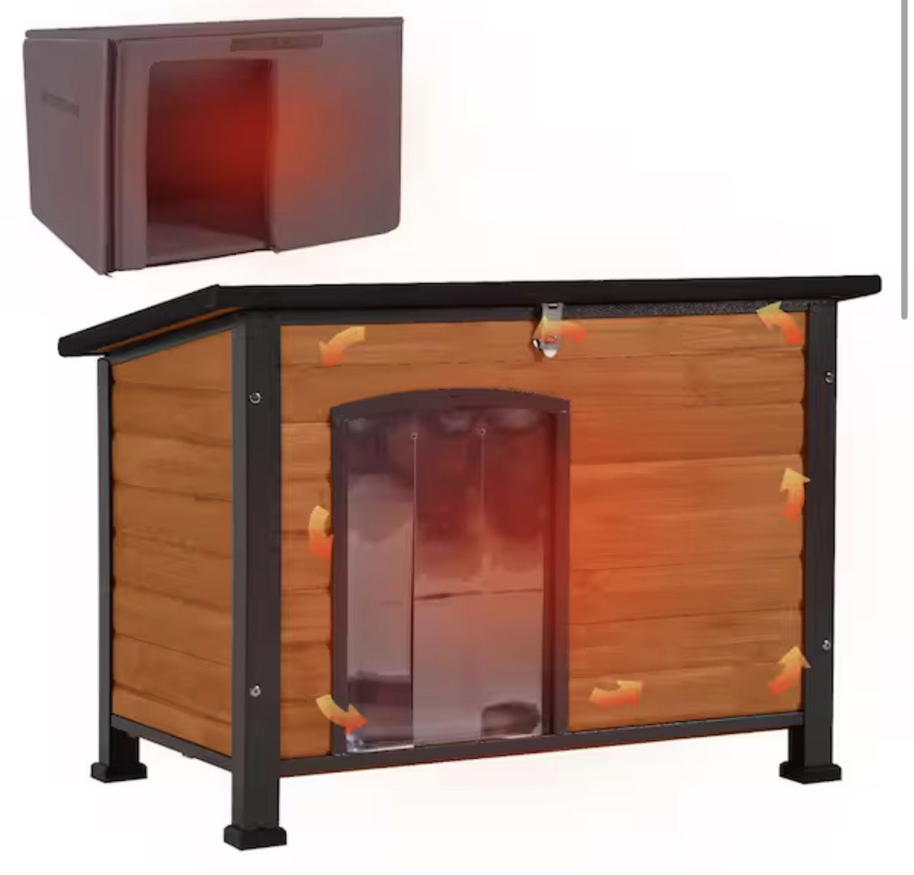 MEDEHOO AIR74-IN-HP Heated Outdoor Dog House with Heating Pad & Insulated Liner, Winter Weatherproof Anti-Chewing Dog Kennel, Iron, Brown