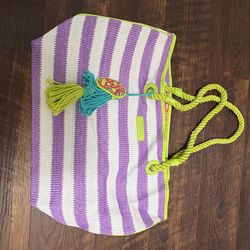 Vera Bradley Striped Tote Lilac and White