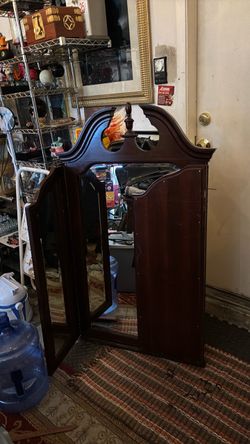 Vintage Dark Wood Dresser Mirror