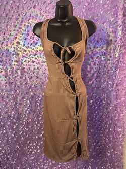 Womens Brand New Brown Open Front Dress