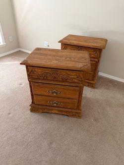Two Oakwood interiors nightstands
