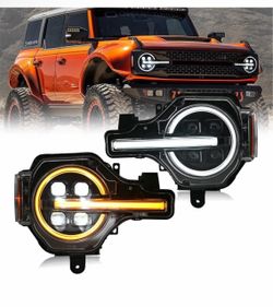 New LED Projector Headlights for 2021-2025 Ford Bronco Black Switchback Front Lamps