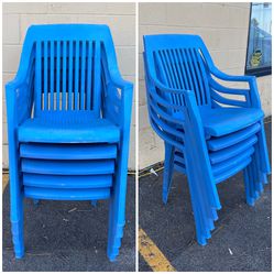 (5) Stackable Plastic Chairs. Stacking Outdoor patio deck chairs. Resin. $20 each. $85 all 5
