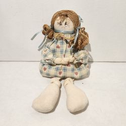 Vintage Handmade Girl Doll W Brown Hair Blue Dress 