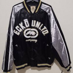 Ecko Unltd. VINTAGE Mens 2XL Jacket Black Gray Full Zip Bomber NWT