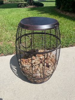 Metal barrel wine cork holder side table