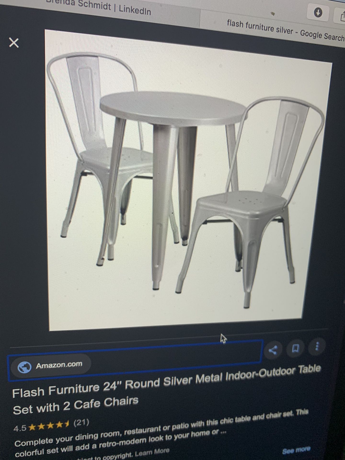New in box Silver Metal table with chairs