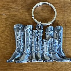 Western Cowgirl Cowboy Boots Keychain Keyring Silver Tone Pewter Metal NWT