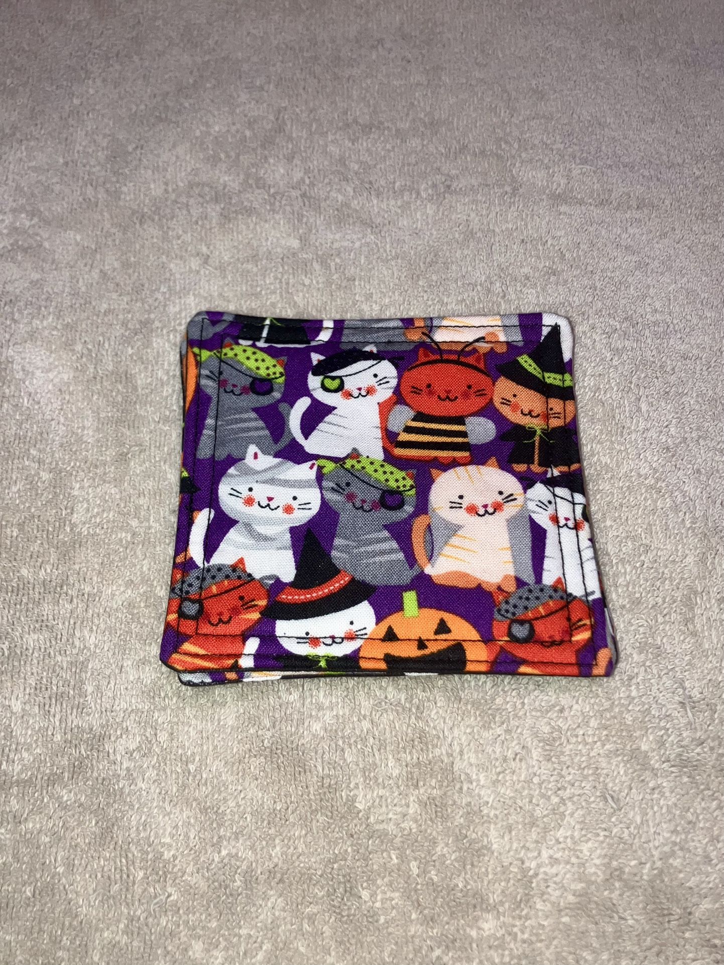 Handmade Machine Sewn Halloween Pattern Set Of 4 Coasters — 4”x4.5”