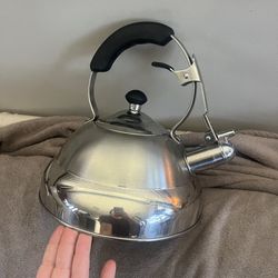 MegaChef 2.7 quarts stovetop whistling tea kettle brushed silver stainless steel teapot, electric gas induction compatible