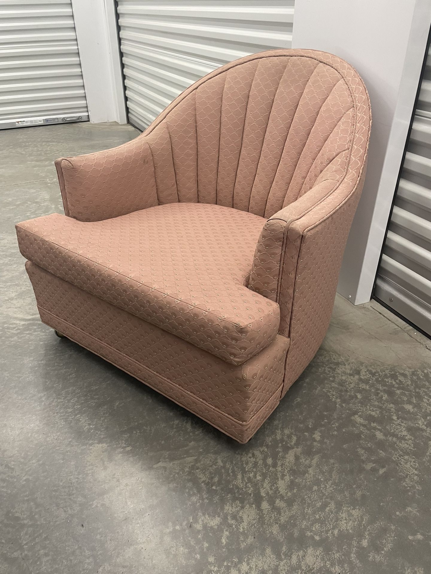 Vintage pink 1970s Channel Back armchair