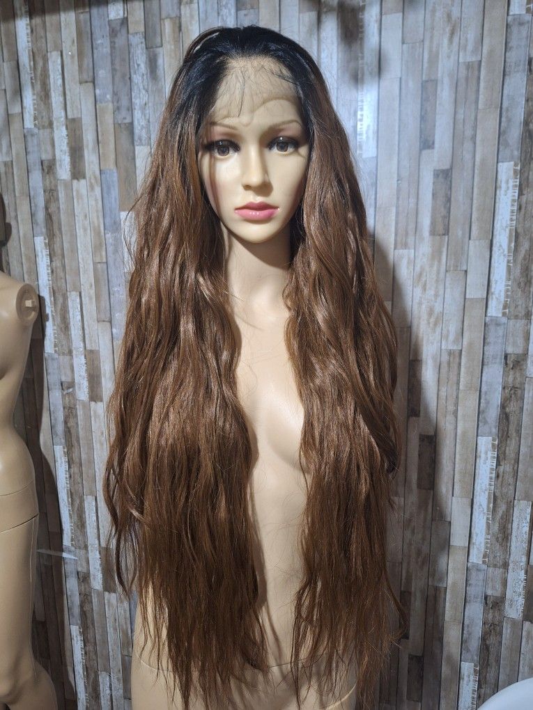 Human Hair Blend Lace Front Wig 30 Inches Long