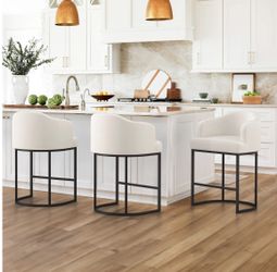 3X Beige Color 27” Fabric Barstools 