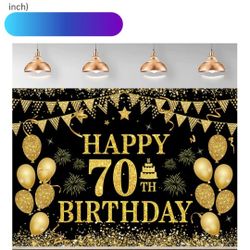 Black/Gold 70th Birthday Party Decoration Banner
